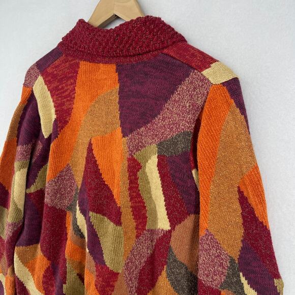 SIGRID OLSEN Sweater Womens PL Petite Colorblock Shawl Wool Blend Cardigan Red - Picture 8 of 14